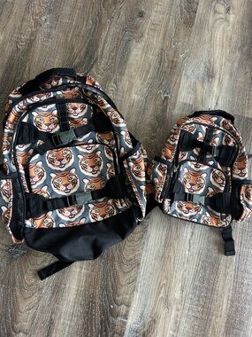 Pottery Barn Kids Tiger Print Black & Orange Backpack - large and mini!